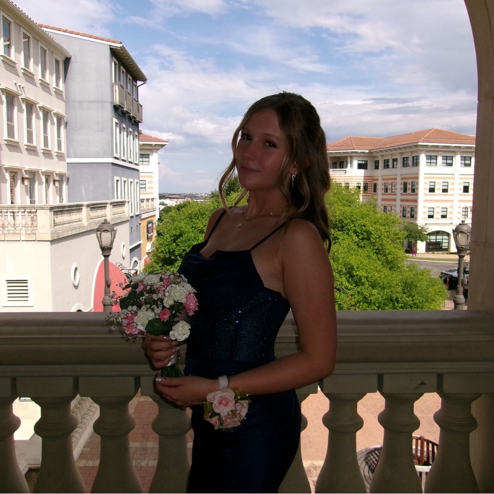 Navy corset prom dress
